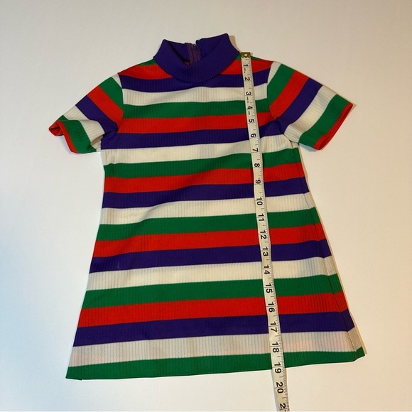 Vtg 70s Hippie Mod Polyester Knit Dress Striped Mock Neck Bold - Picture 6 of 6